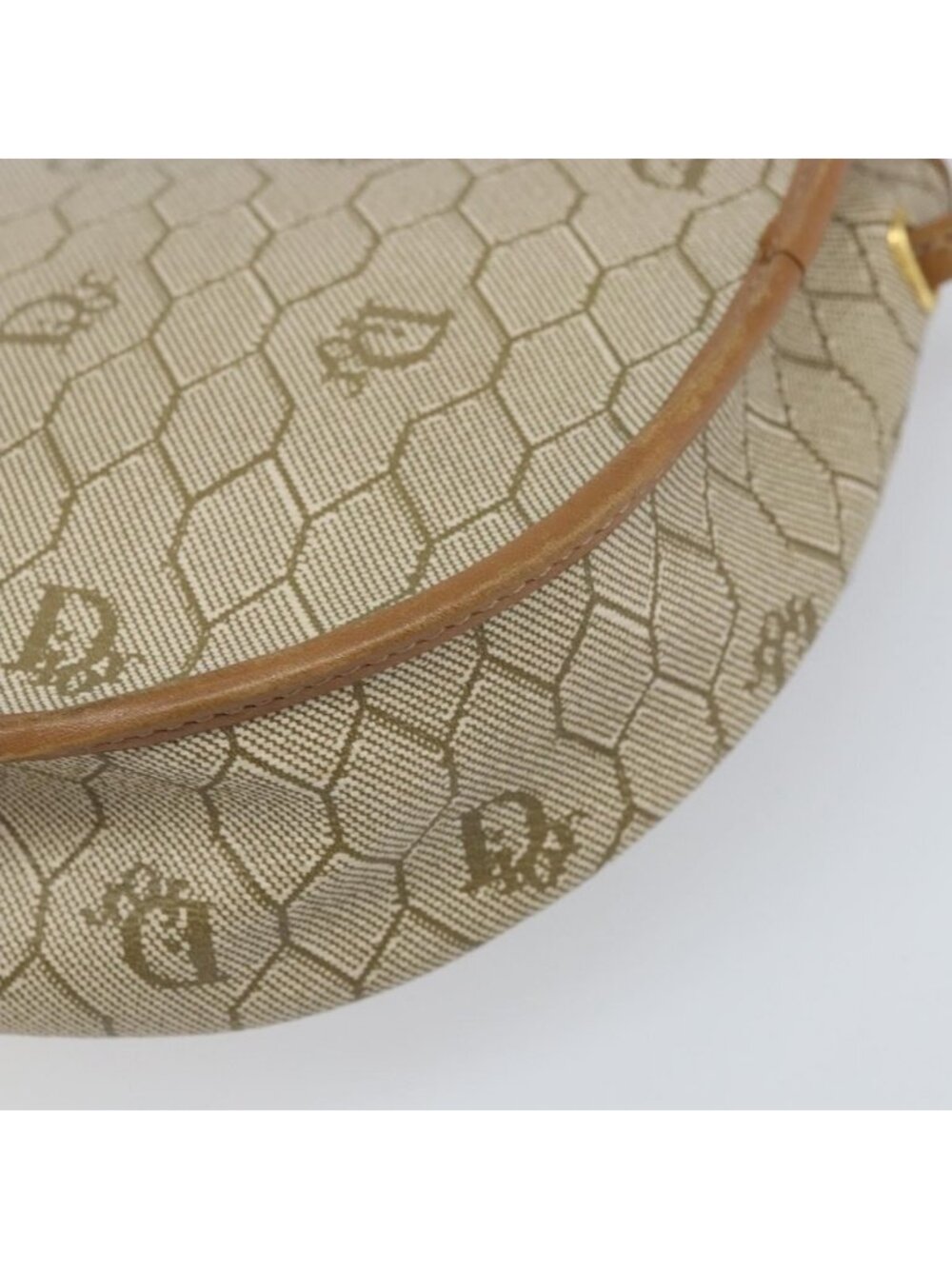 Authentic Christian Dior Honeycomb Canvas Shoulder Bag PVC Beige Gold - Picture 5 of 16